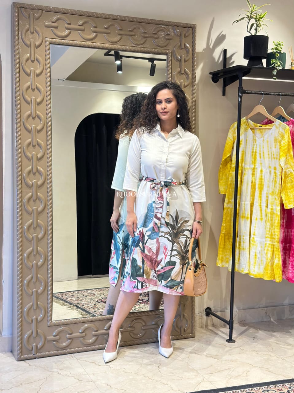 Tropical Print Shirt Dress