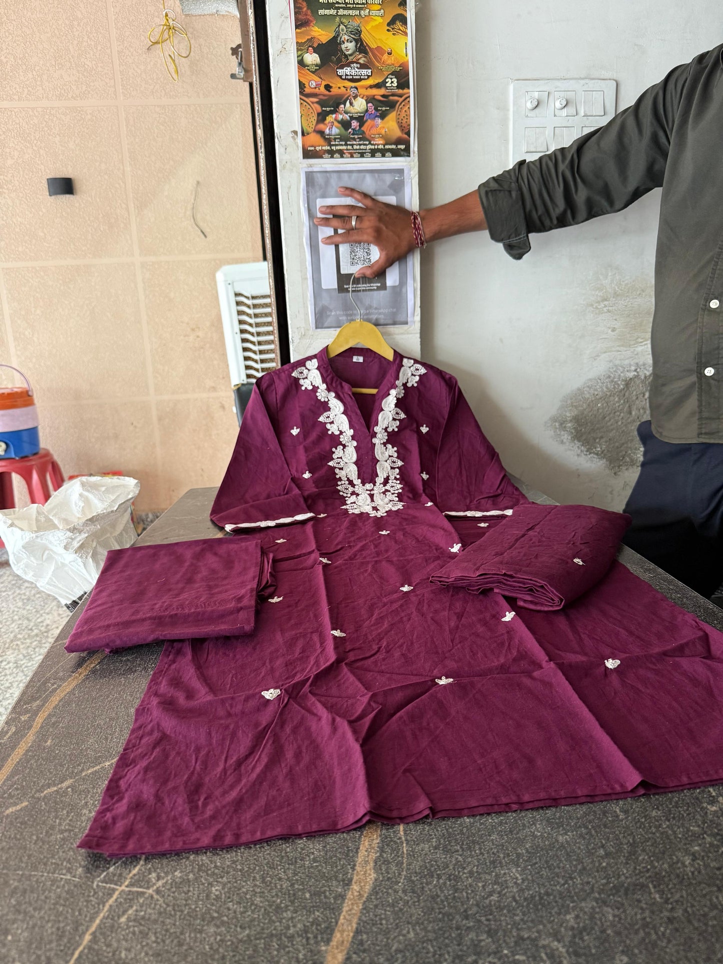 Regal Plum Purple Embroidered Cotton Kurta Set with Dupatta