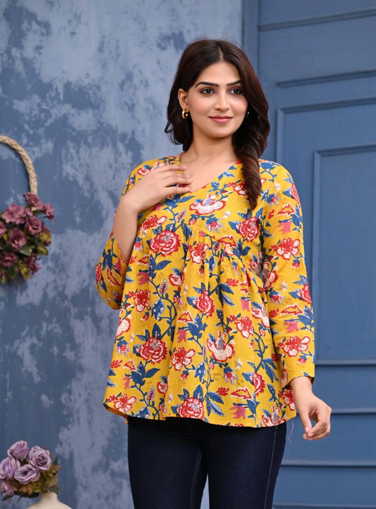 Women's Stylish Printed Top-Yellow