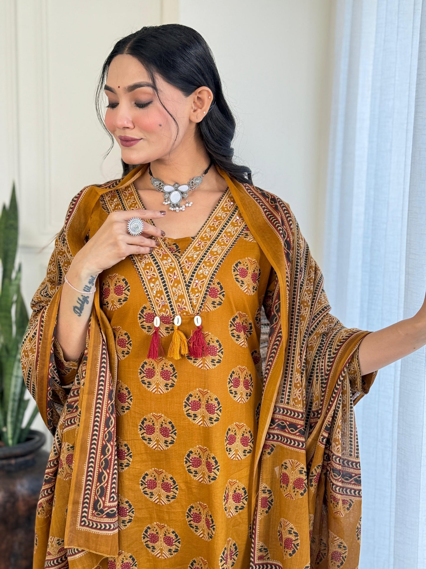 Women's Printed & Hand Embroidered Kurta Pant Dupatta Set