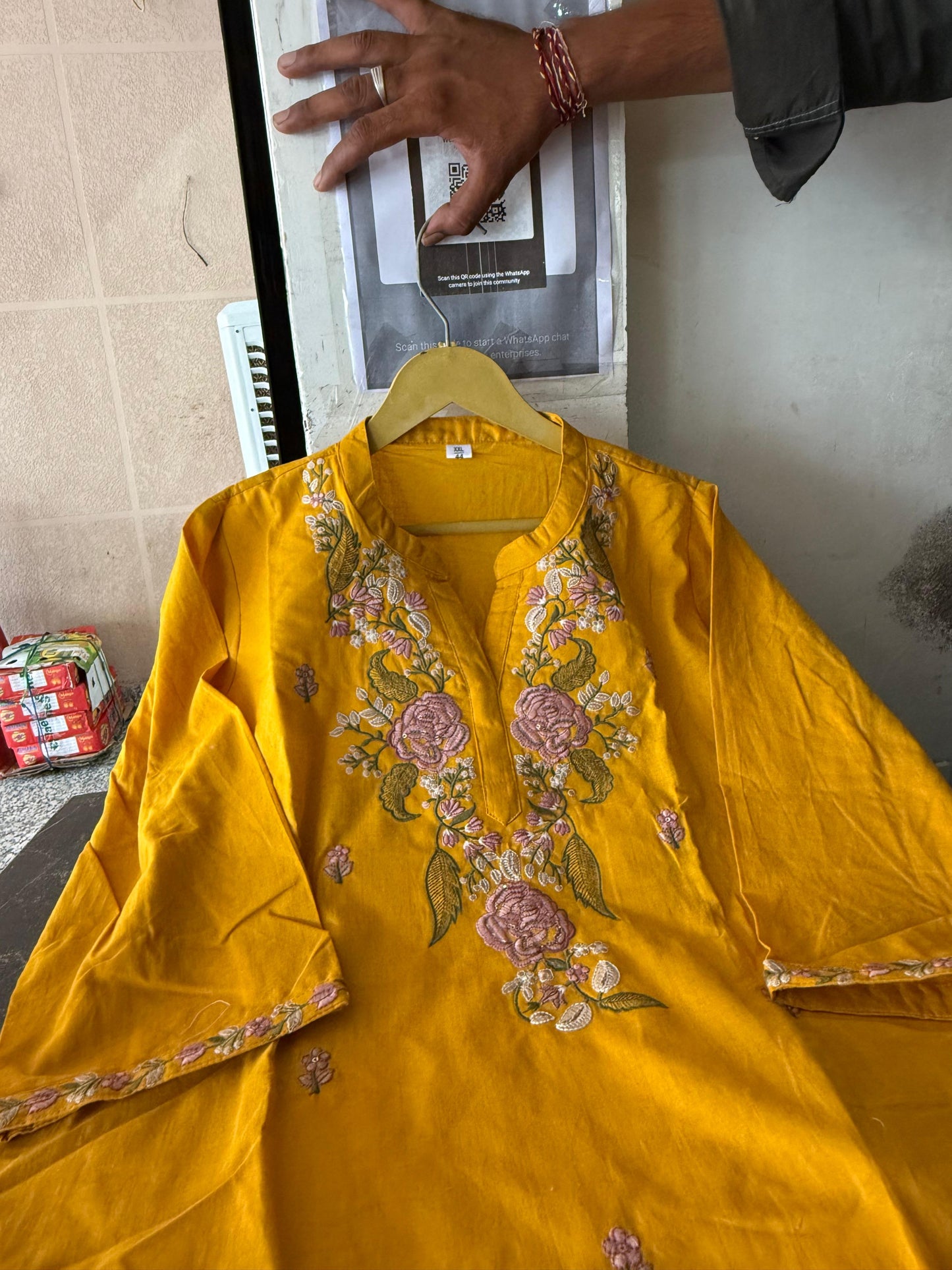 Sunshine Yellow Embroidered Cotton Kurta Set with Dupatta