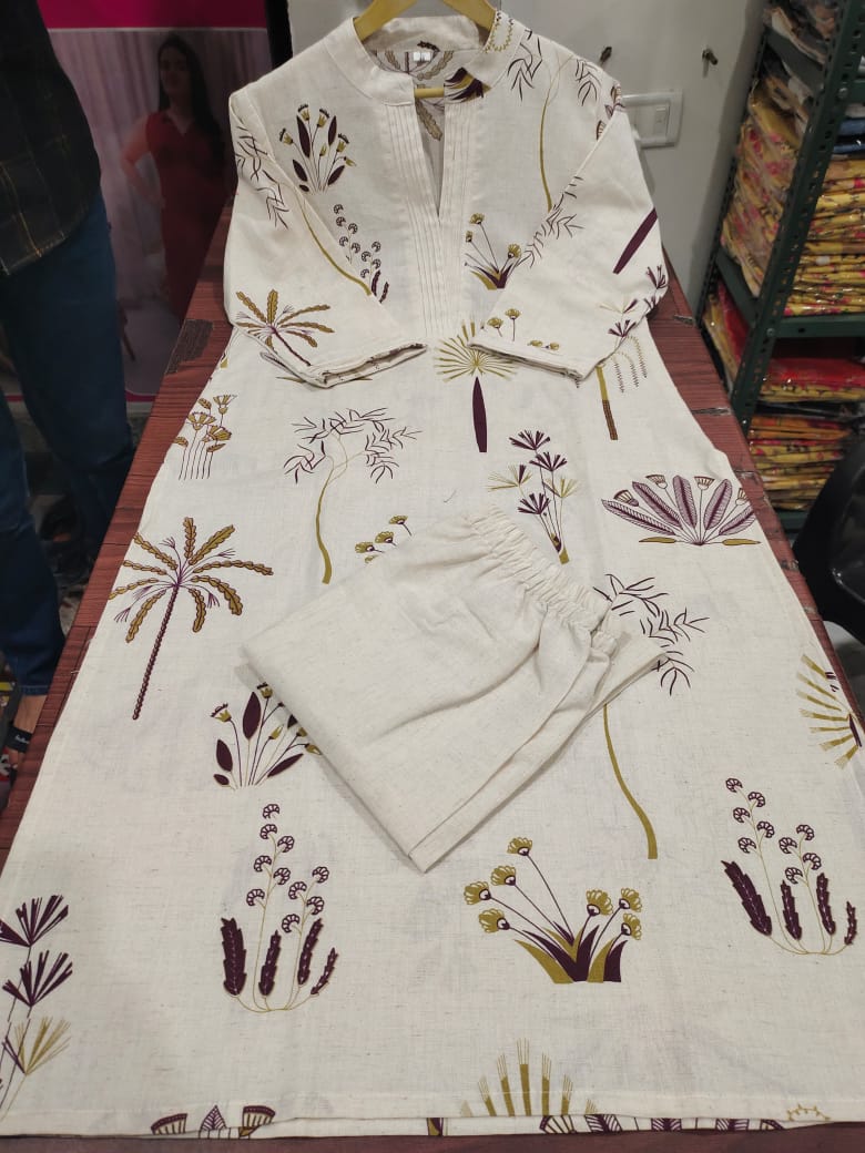 Ivory Palm Print Kurta Set.