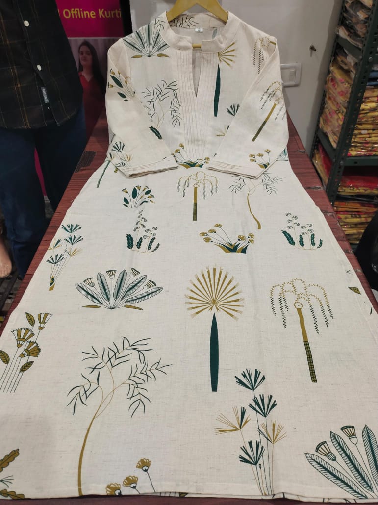 Ivory Palm Print Kurta Set.