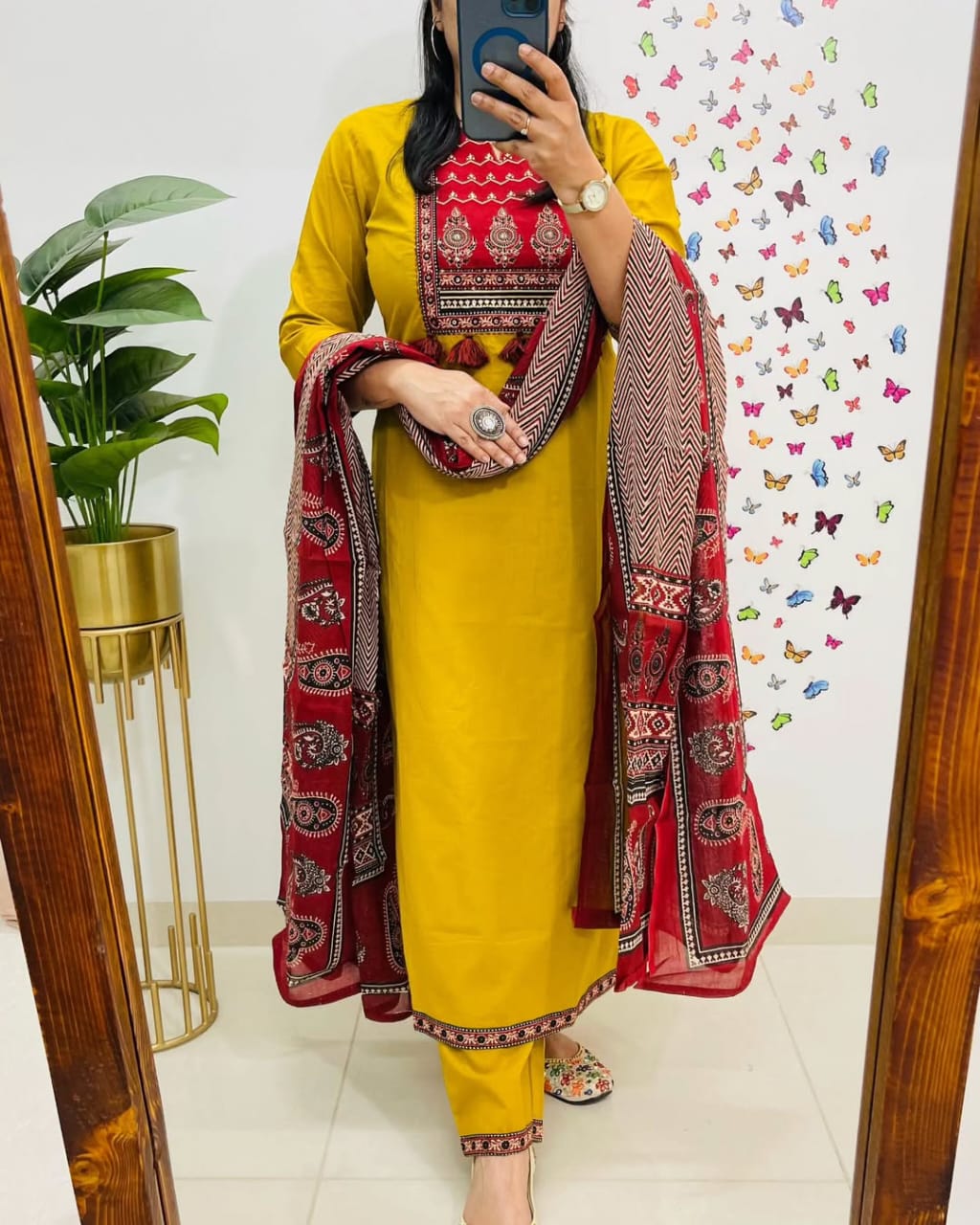 Bring on the sunshine with our Mustard and Maroon Kurta Set!