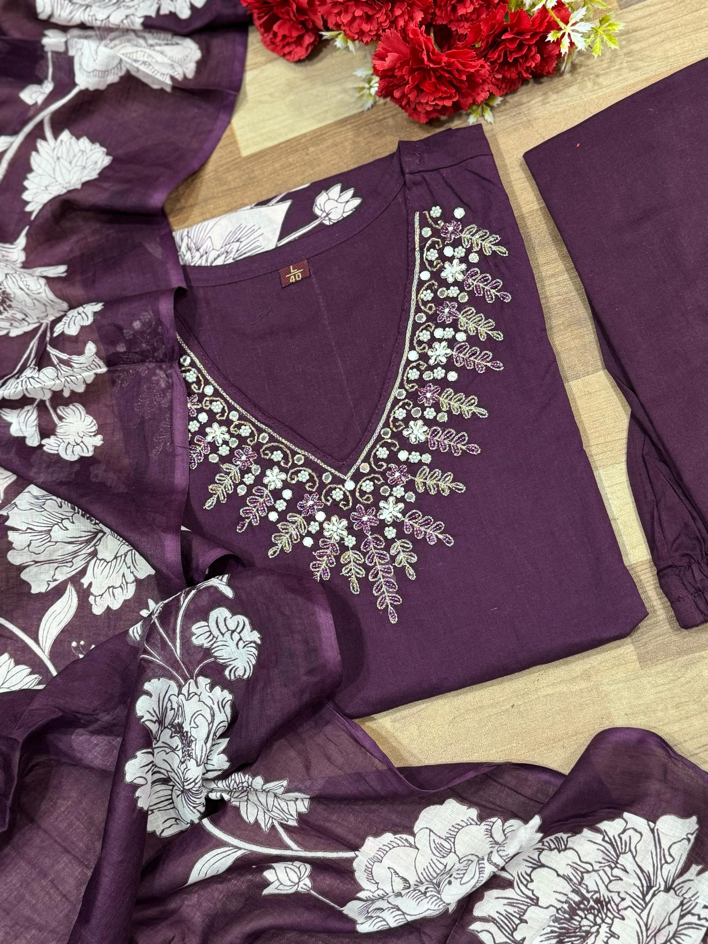 Hand-Painted Floral Kurta Set