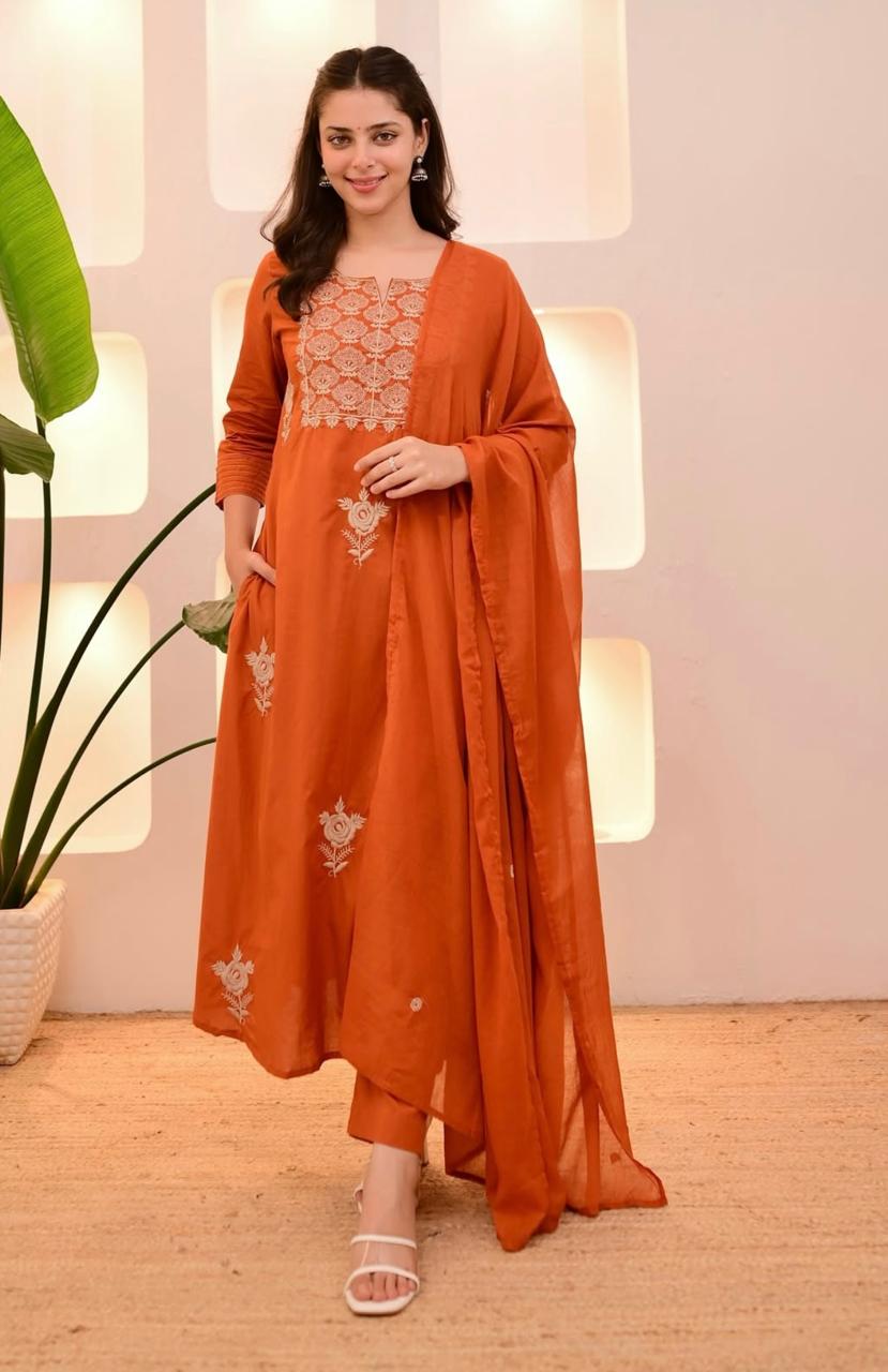 Embroidered A-Line Kurta Set