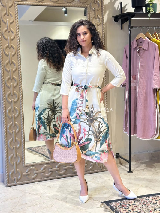 Tropical Print Shirt Dress
