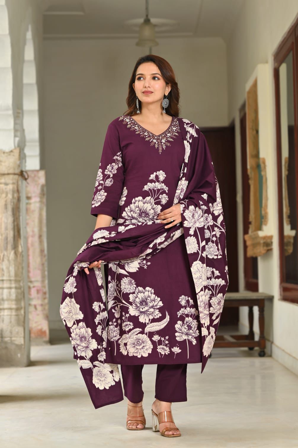 Hand-Painted Floral Kurta Set