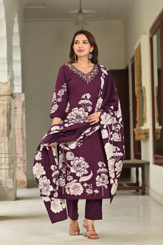Hand-Painted Floral Kurta Set