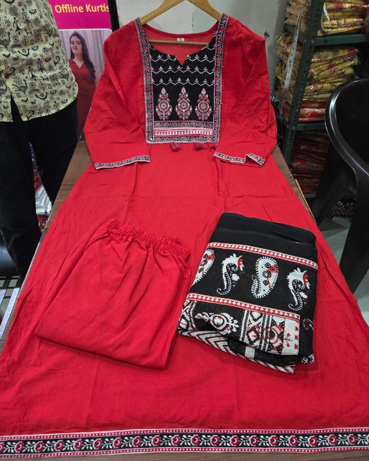 Radiant Red Embroidered Kurta Set
