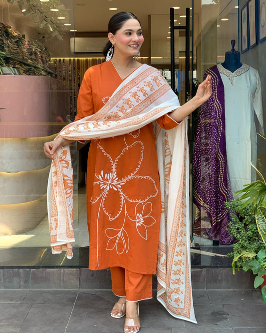 Elegance in Orange: The Floral Kurta Set