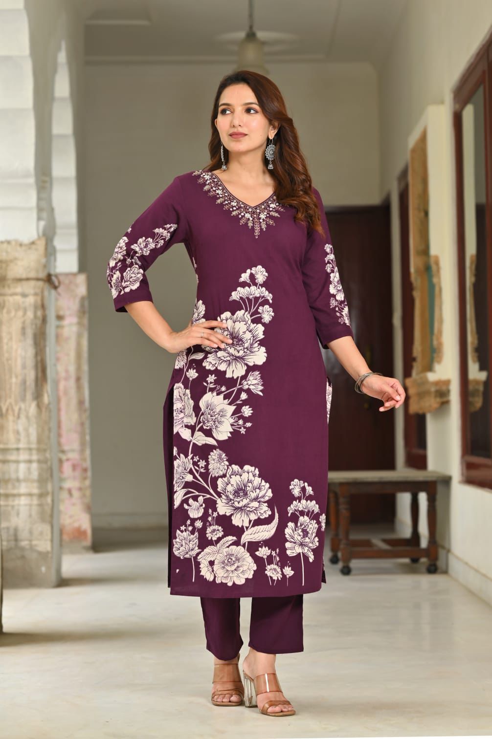 Hand-Painted Floral Kurta Set