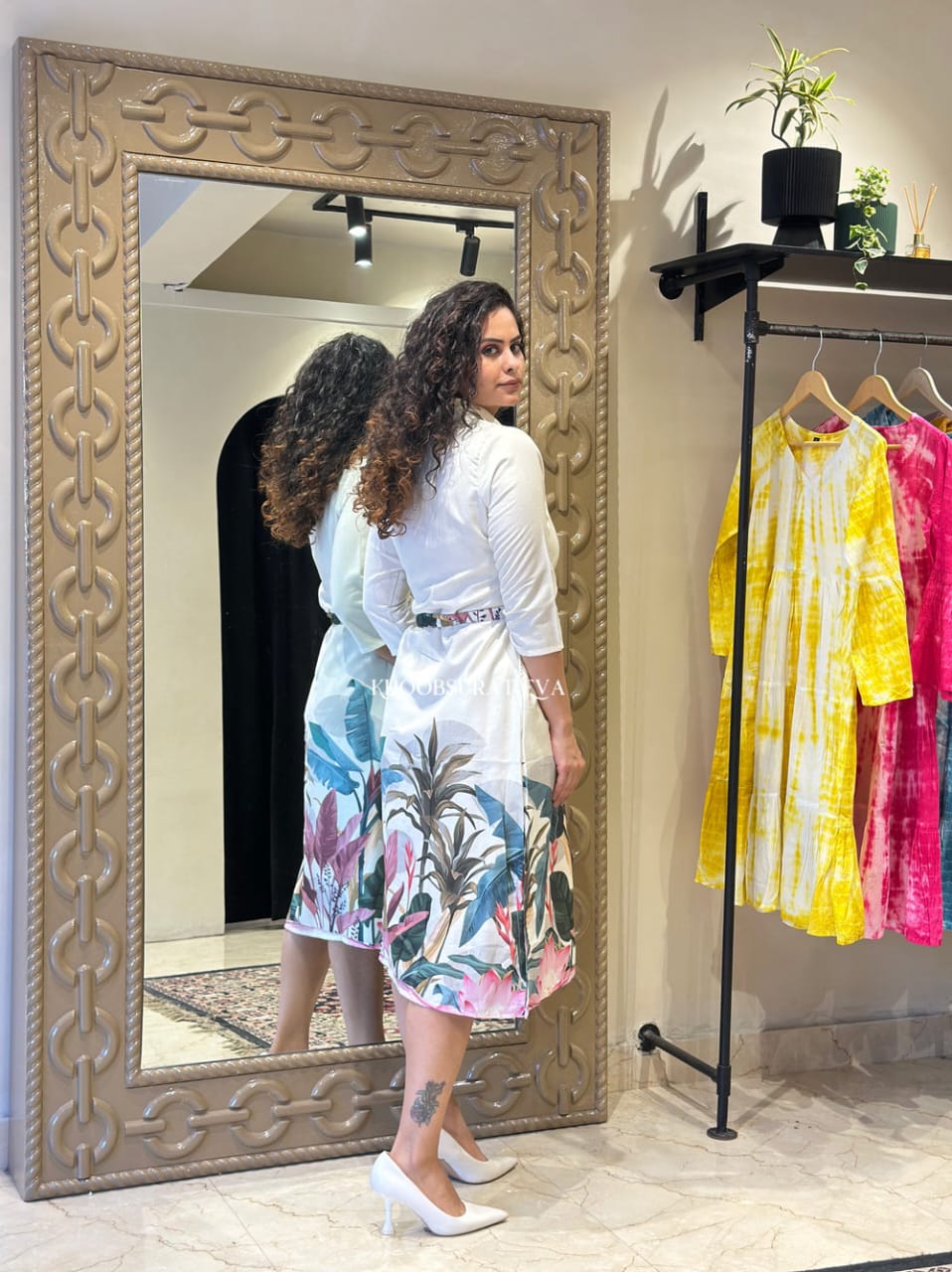Tropical Print Shirt Dress