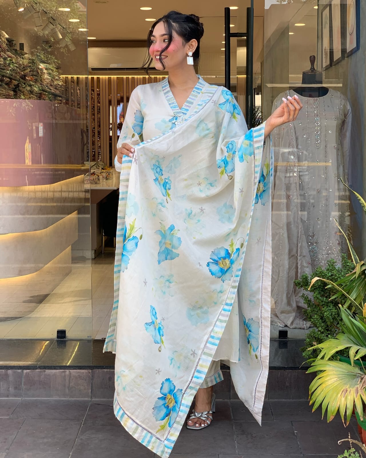 Hand-Painted Floral Anarkali Set