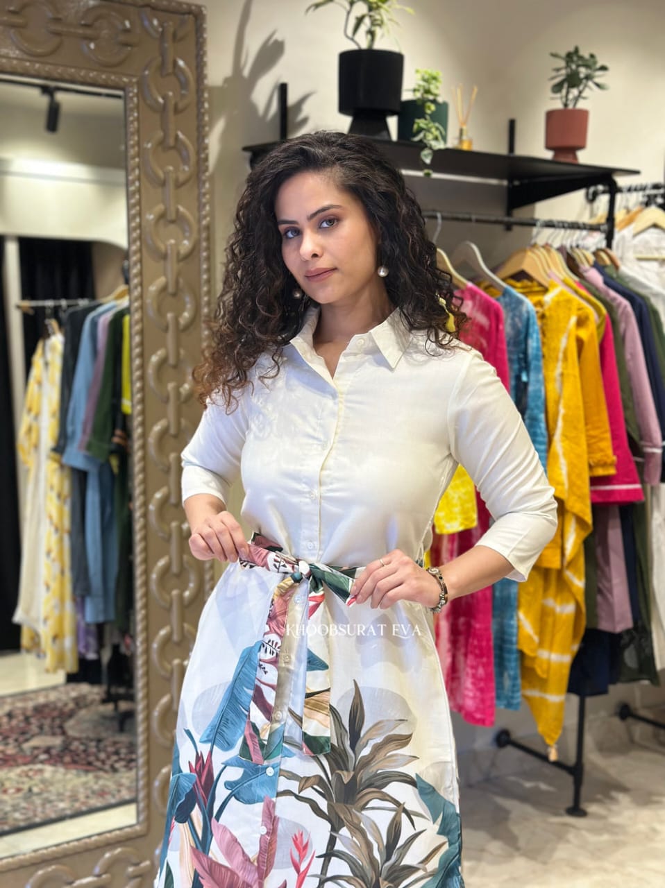 Tropical Print Shirt Dress