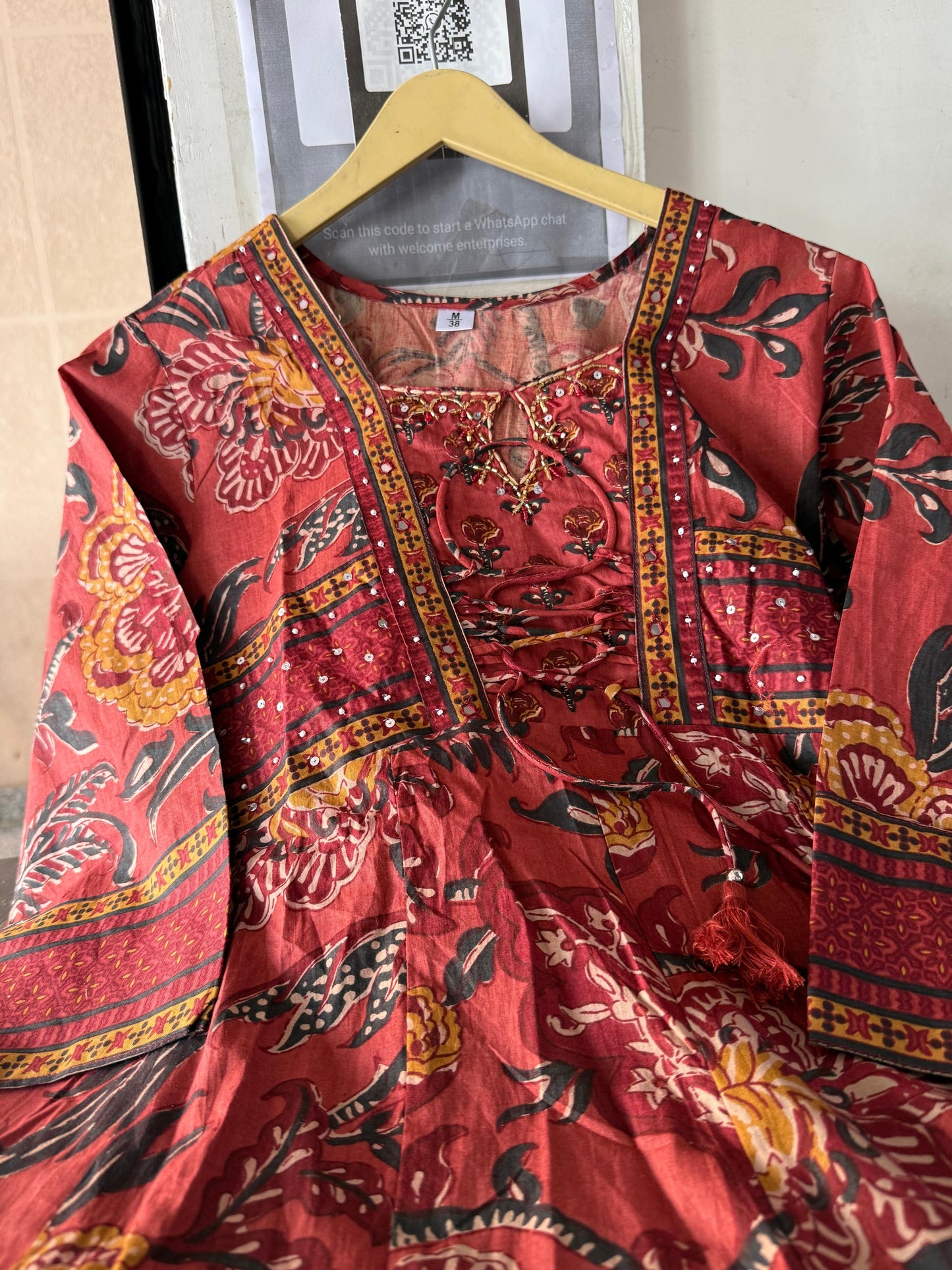 Traditional Rust Red Block Print Cotton Kurta Set with Dupatta