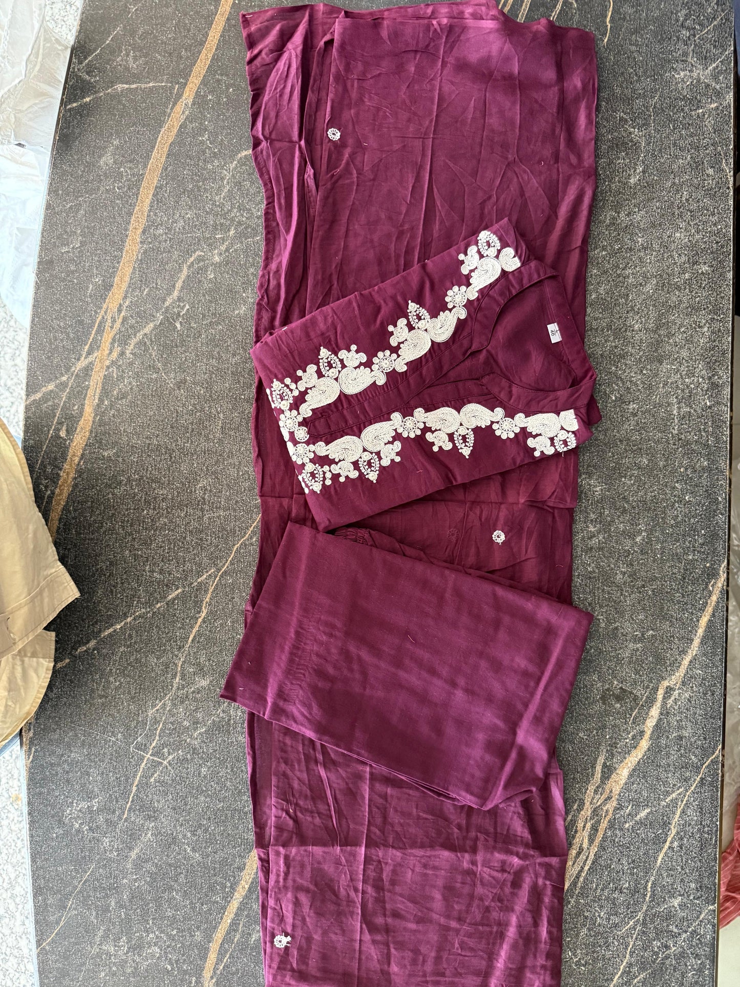 Regal Plum Purple Embroidered Cotton Kurta Set with Dupatta