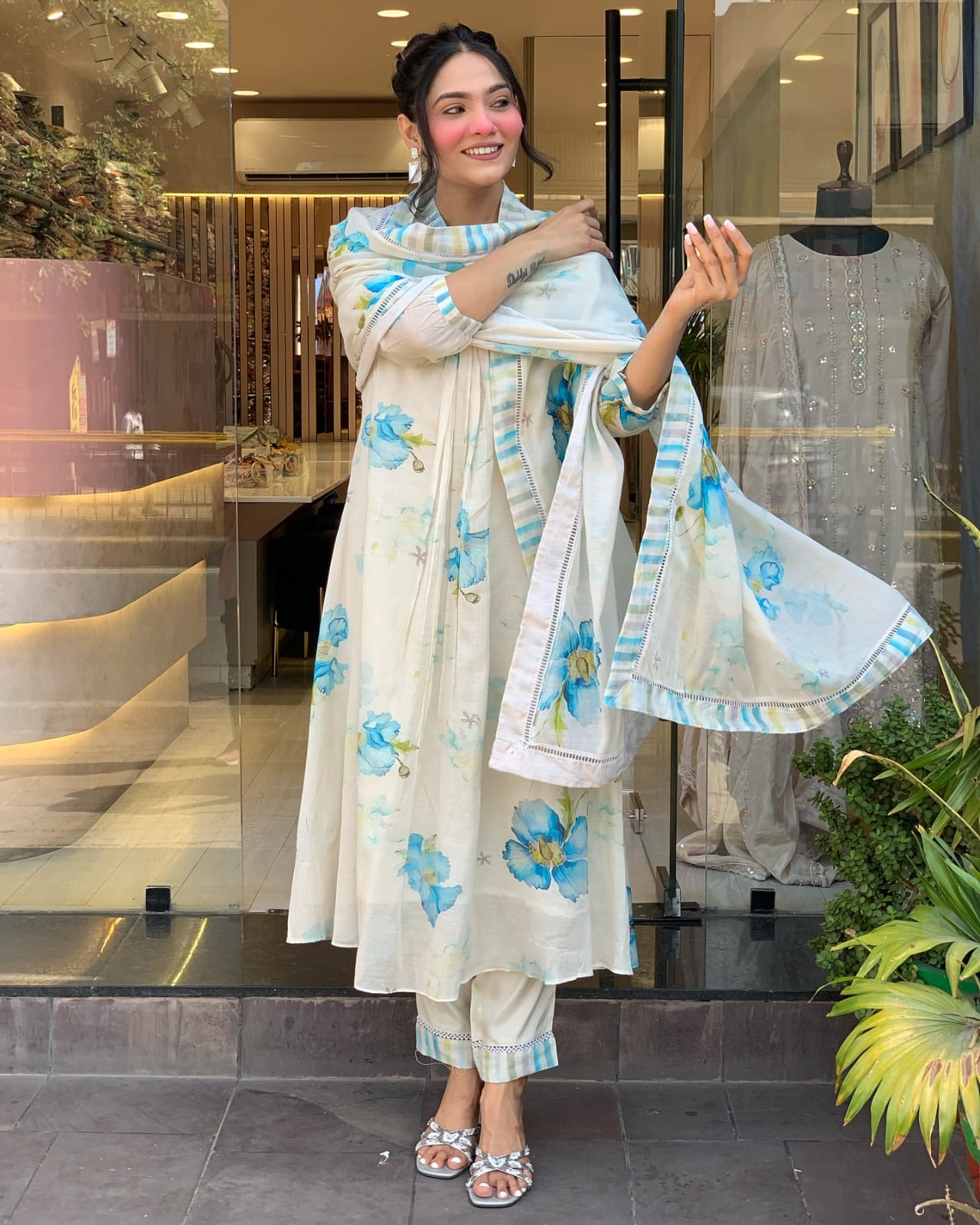 Hand-Painted Floral Anarkali Set