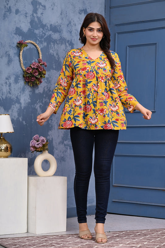 Women's Stylish Printed Top-Yellow