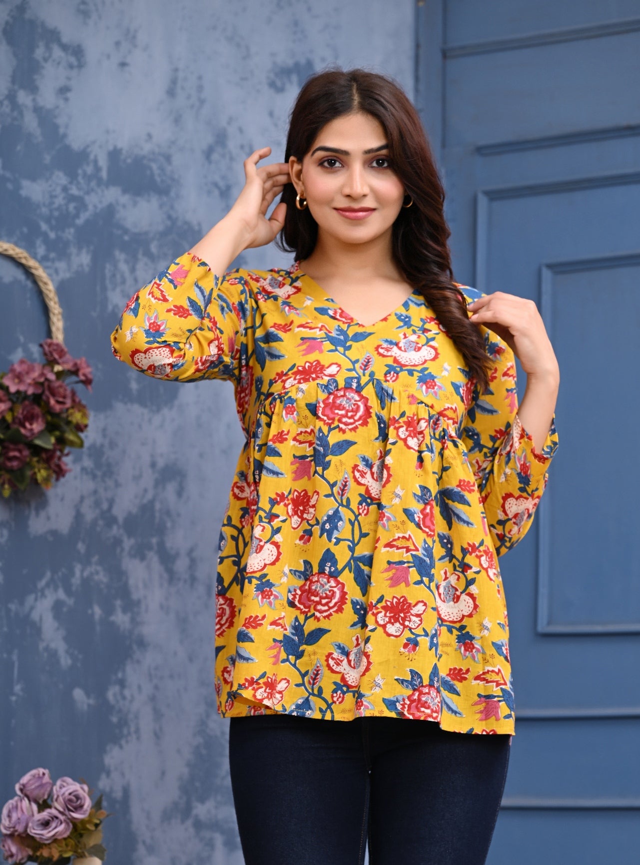 Women's Stylish Printed Top-Yellow