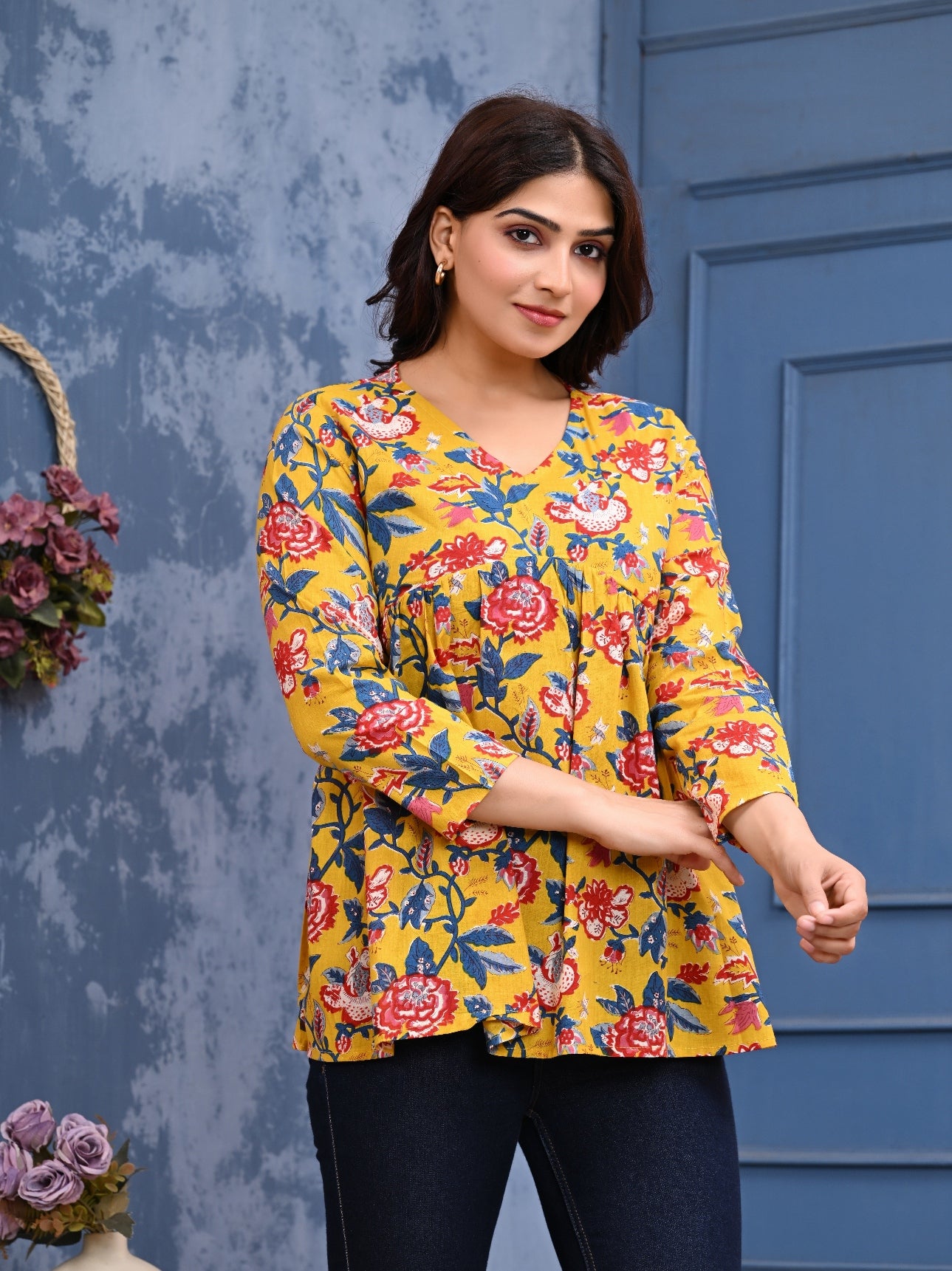Women's Stylish Printed Top-Yellow