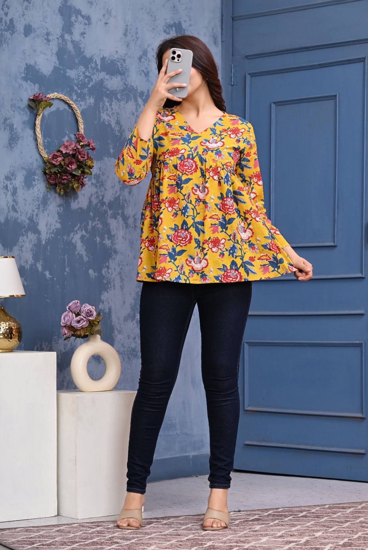 Women's Stylish Printed Top-Yellow