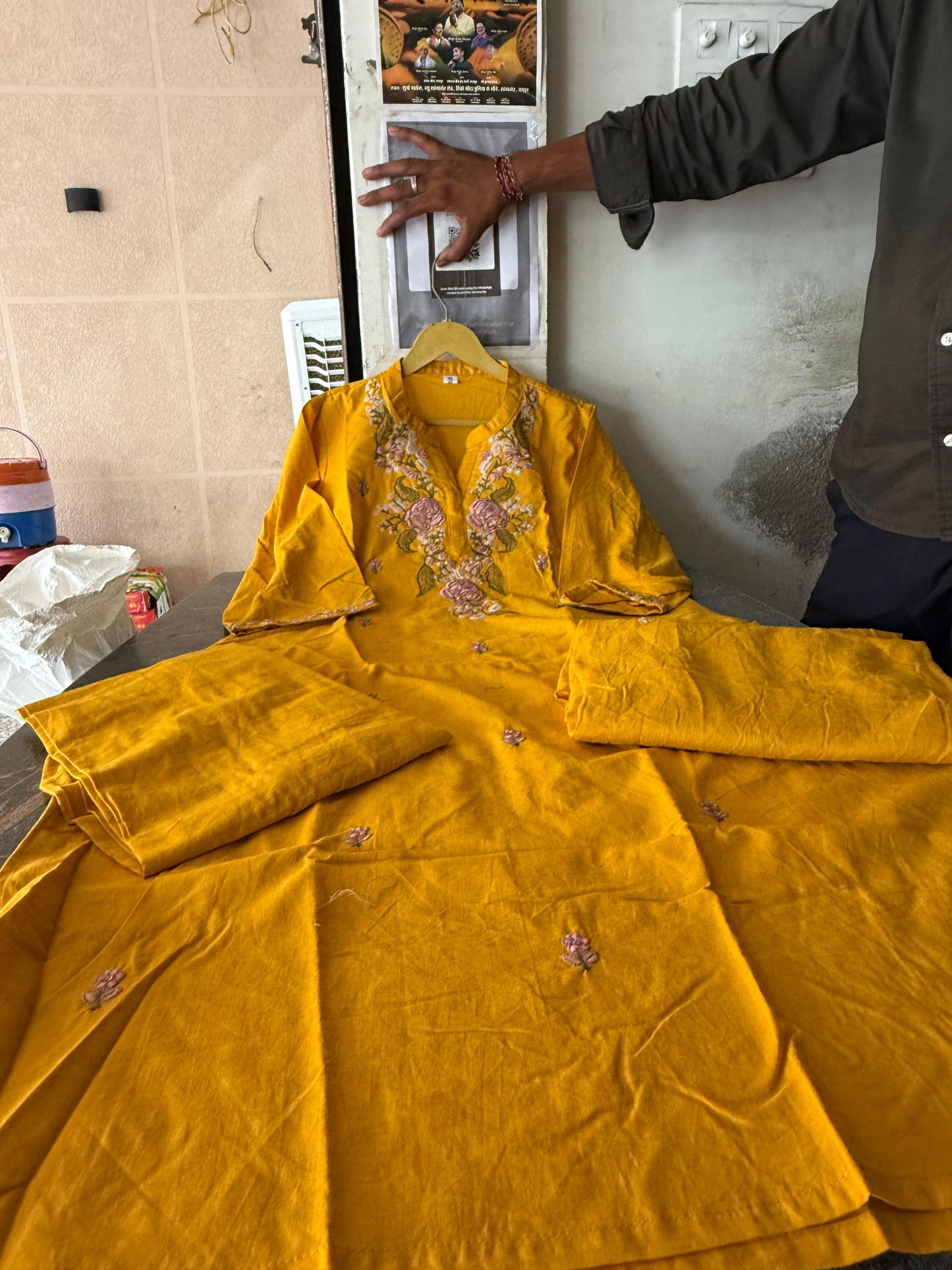 Sunshine Yellow Embroidered Cotton Kurta Set with Dupatta