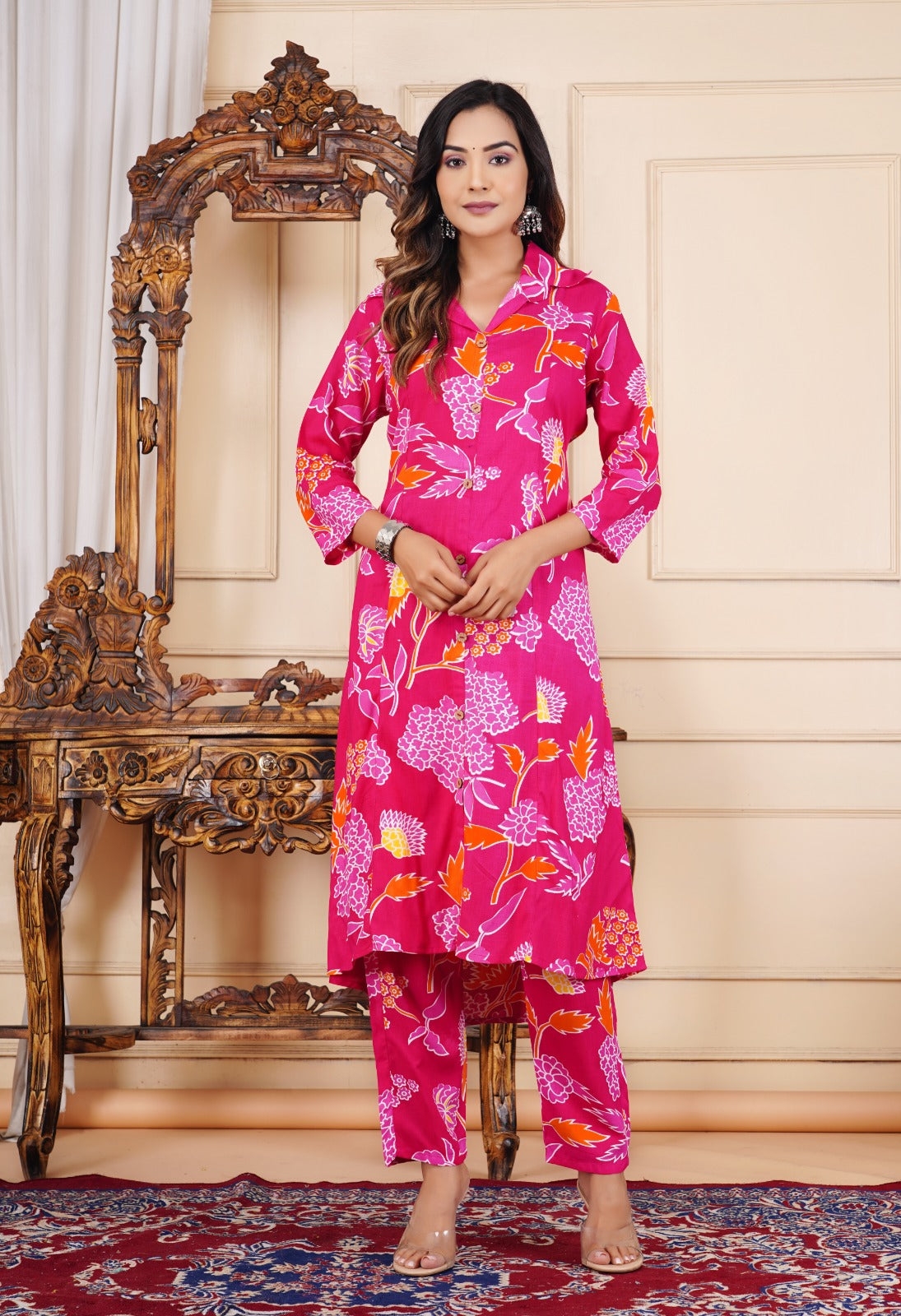 Pink Floral Printed Kurta Set
