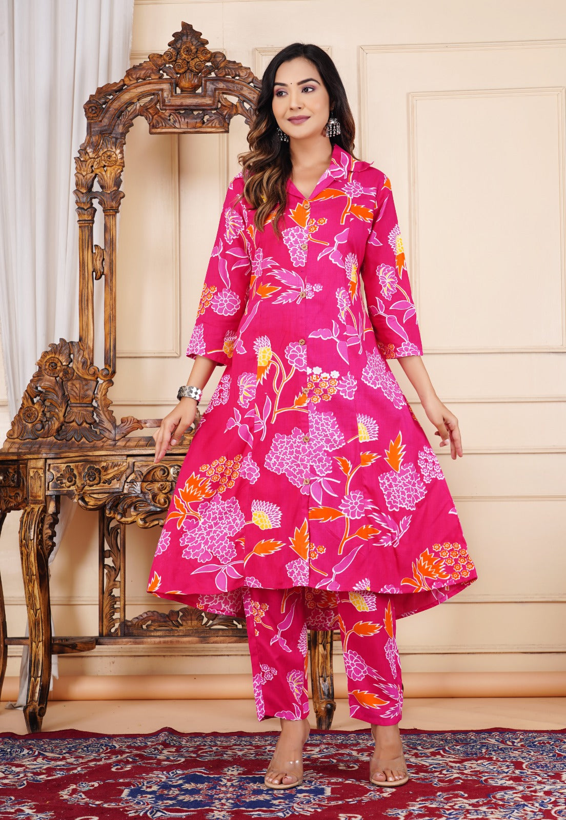 Pink Floral Printed Kurta Set