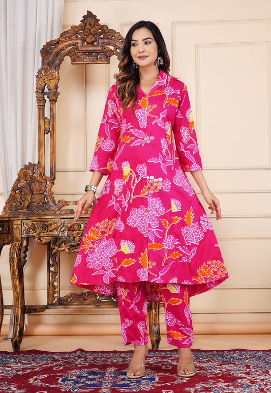 Pink Floral Printed Kurta Set