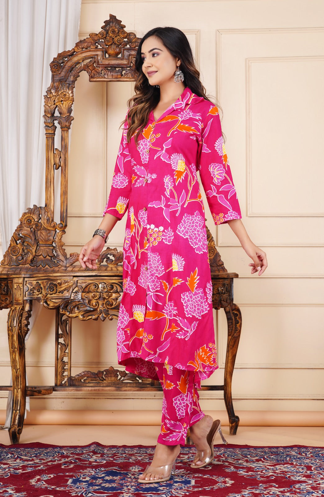 Pink Floral Printed Kurta Set
