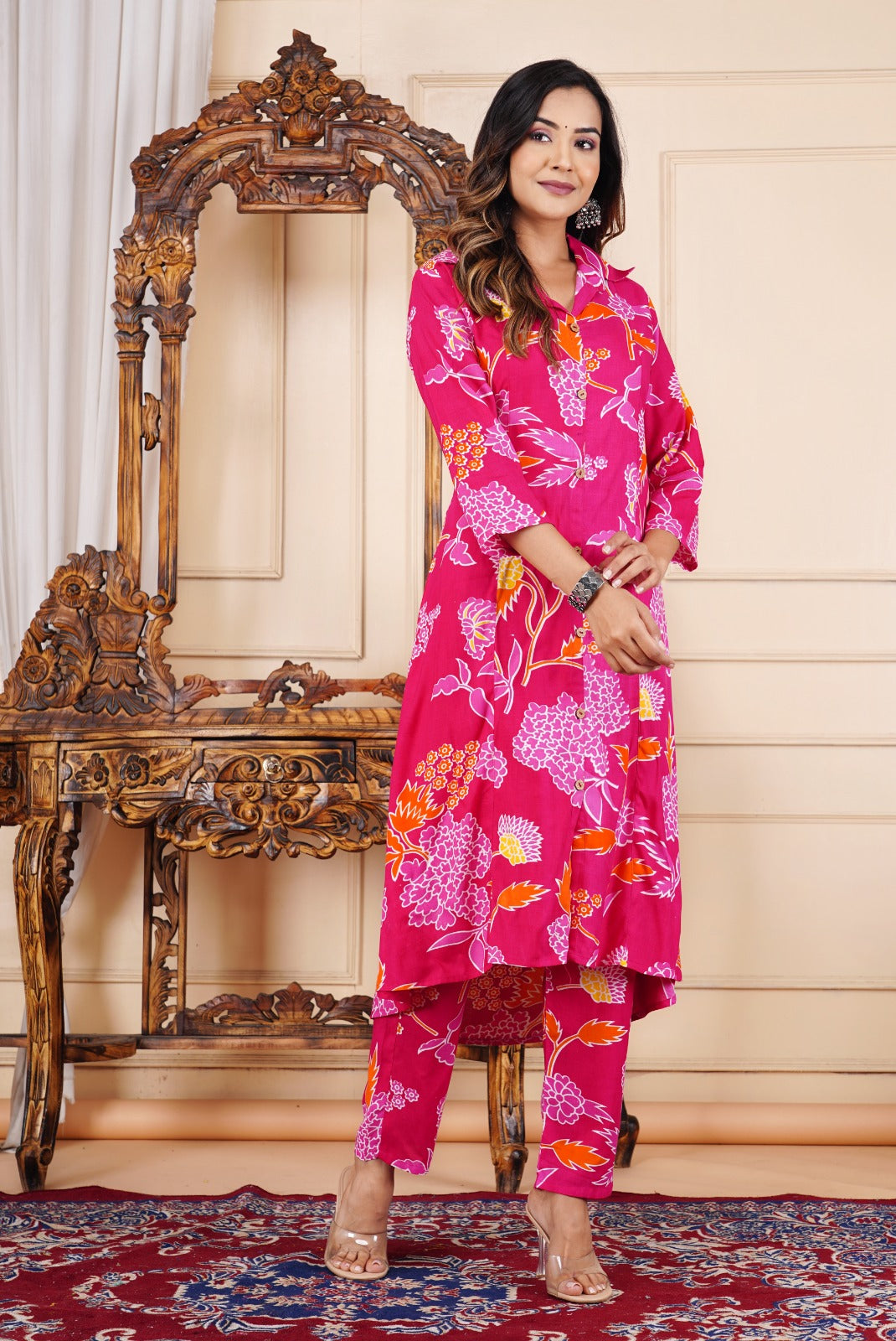 Pink Floral Printed Kurta Set
