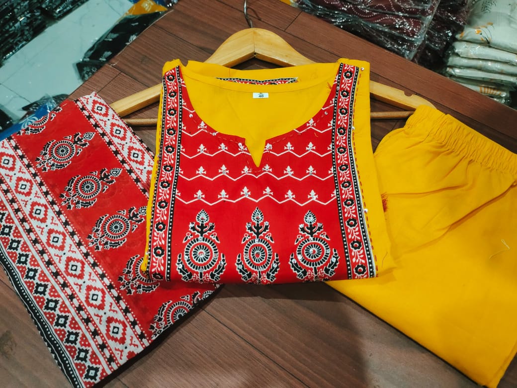 Bring on the sunshine with our Mustard and Maroon Kurta Set!