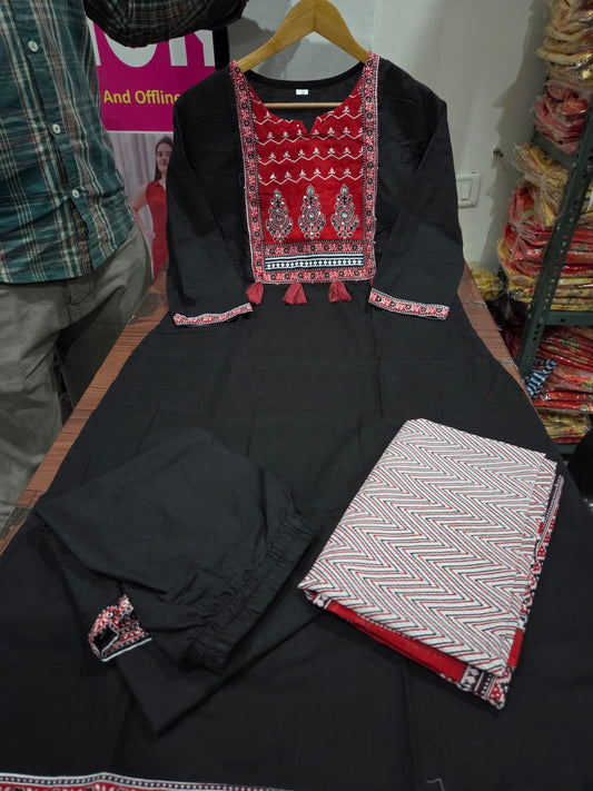 Ignite Your Style with Our Scarlet Embroidered Kurta Set!