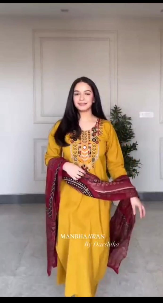 Bring on the sunshine with our Mustard and Maroon Kurta Set!