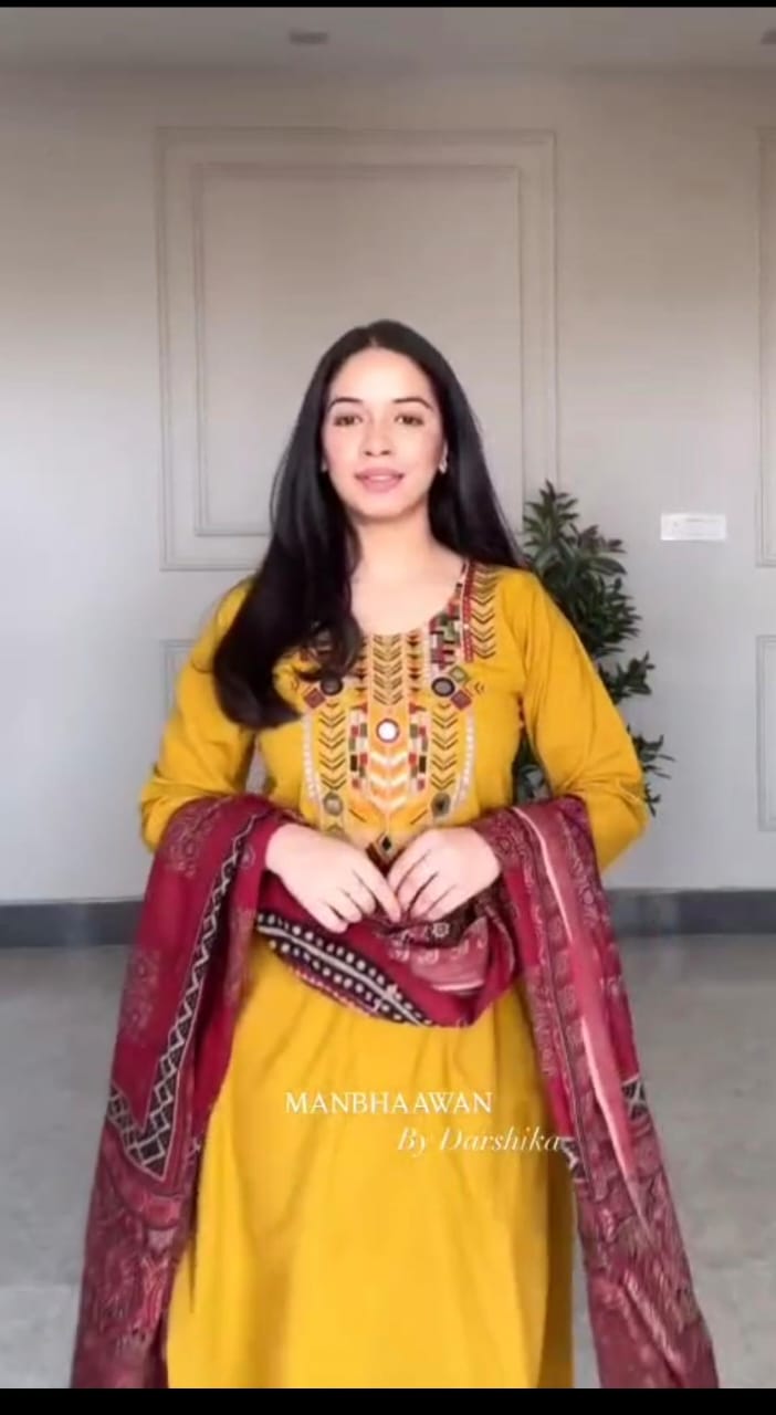 Bring on the sunshine with our Mustard and Maroon Kurta Set!
