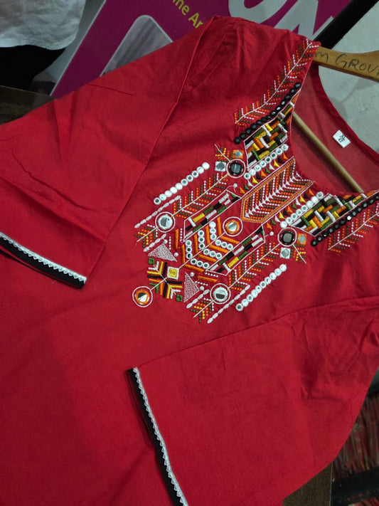 Ignite Your Style with Our Scarlet Embroidered Kurta Set!