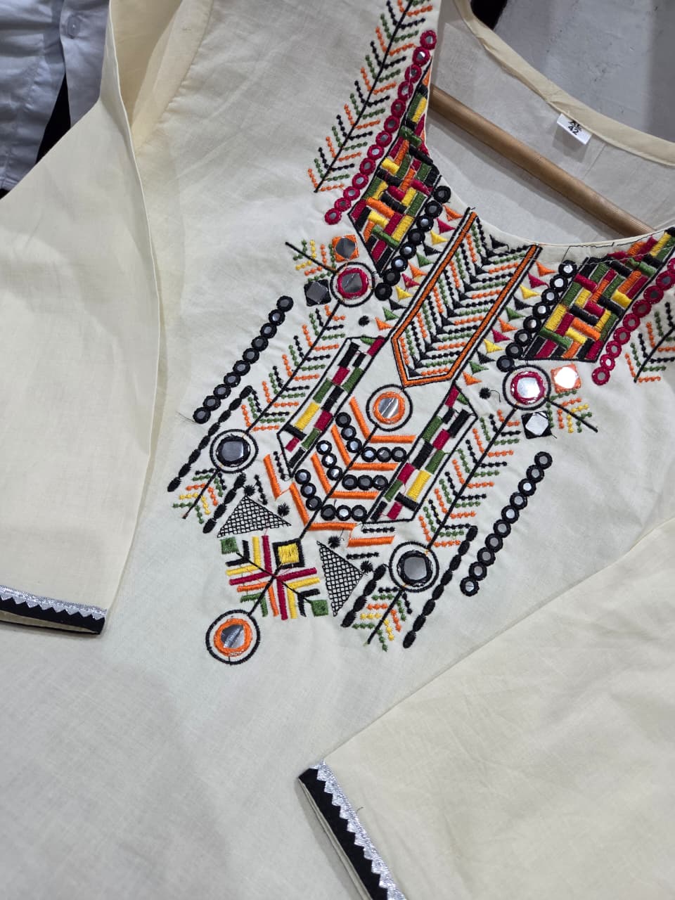 Classic Ivory Embroidered Kurta Set with Printed Dupatta