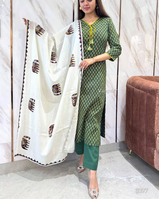 Ethnic Printed Kurta Set with Dupatta