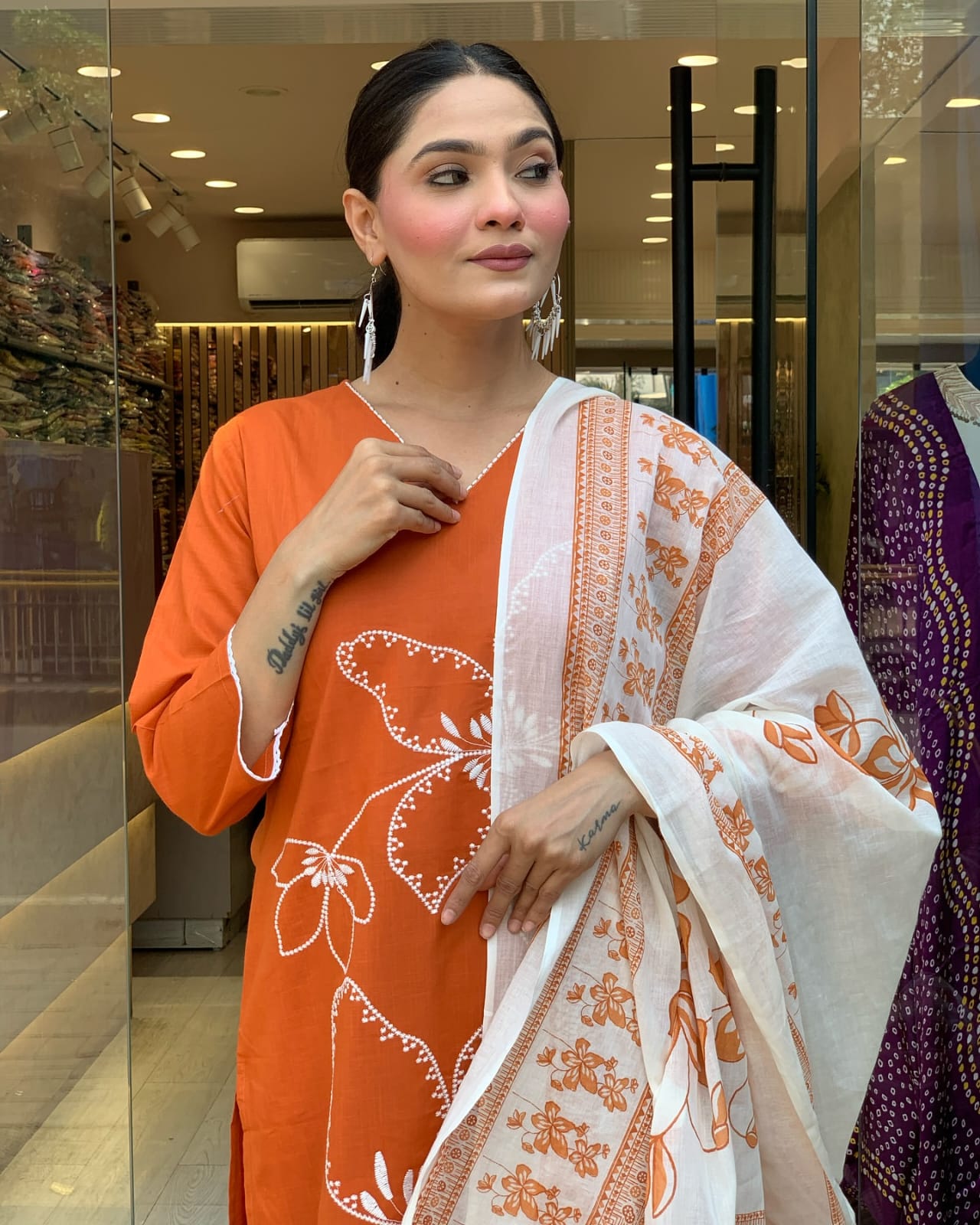 Elegance in Orange: The Floral Kurta Set