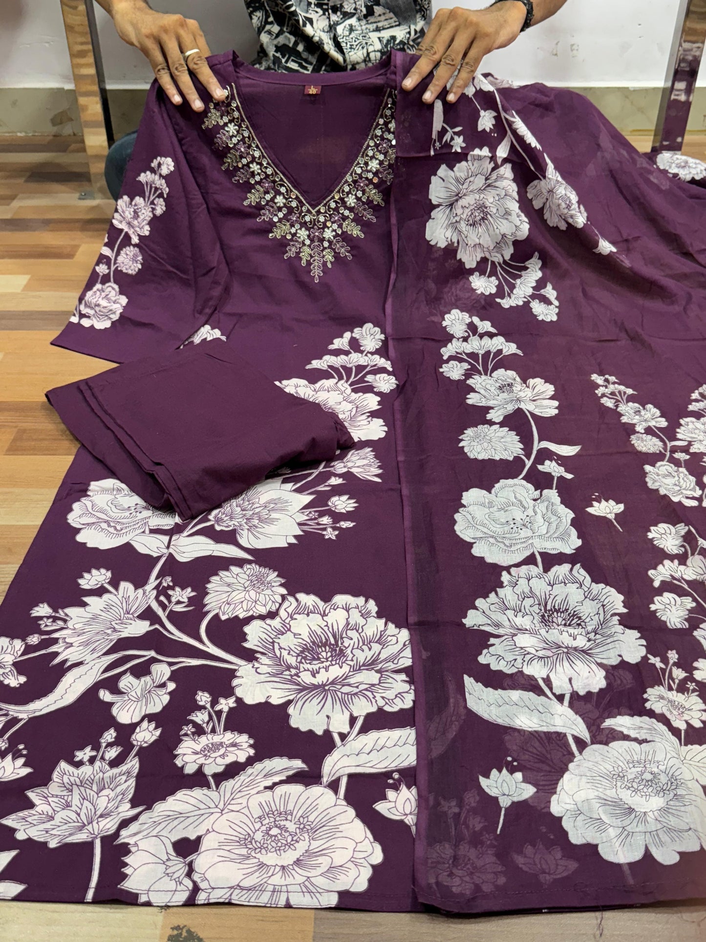 Hand-Painted Floral Kurta Set