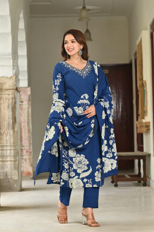 The 'Indigo' Hand-Painted Kurta Set