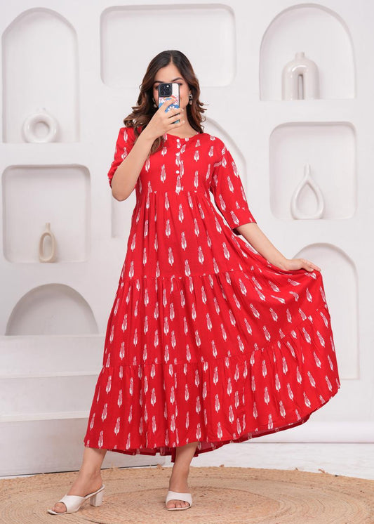 Radiant Red Tiered Maxi Dress