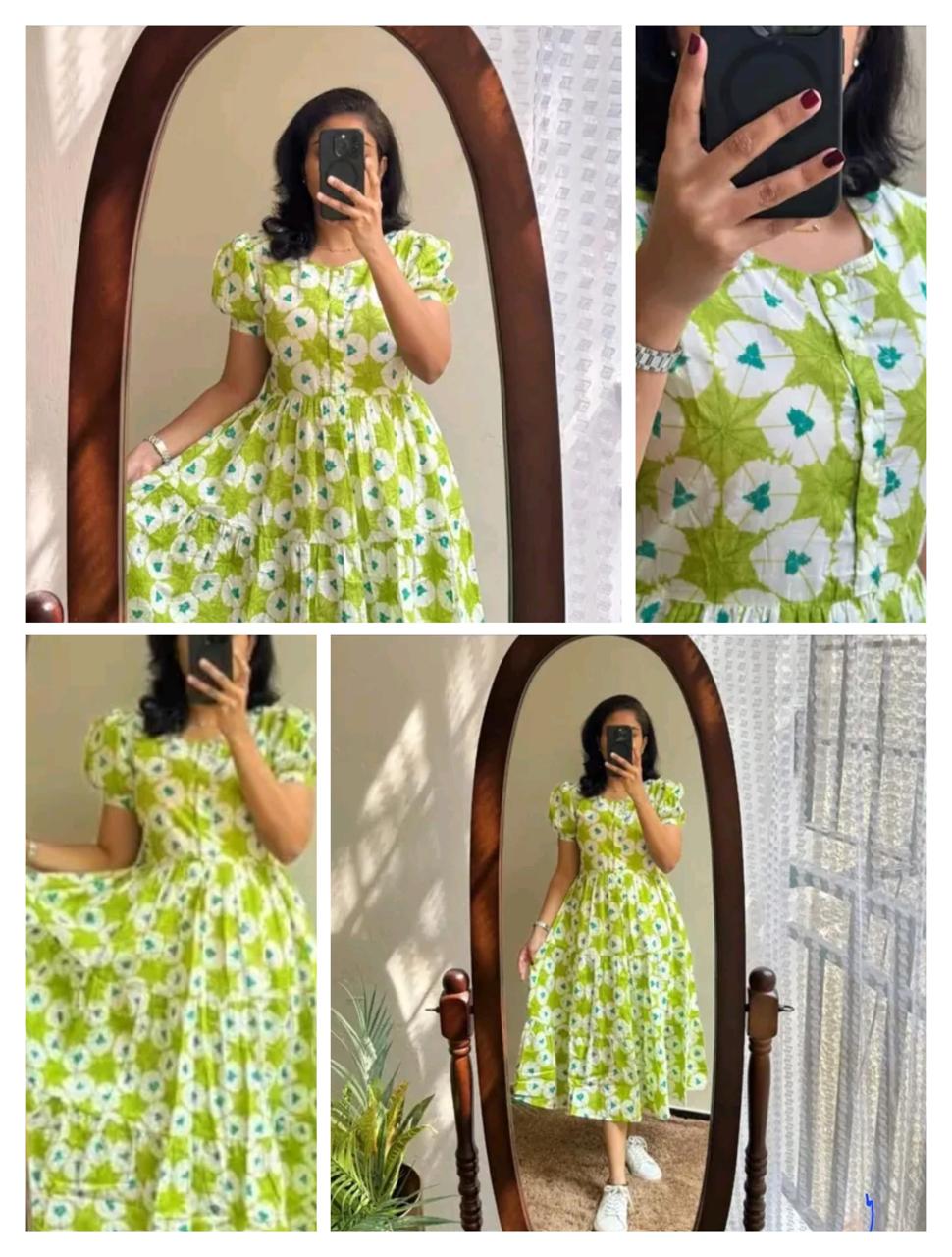Fresh Green Floral A-Line Dress