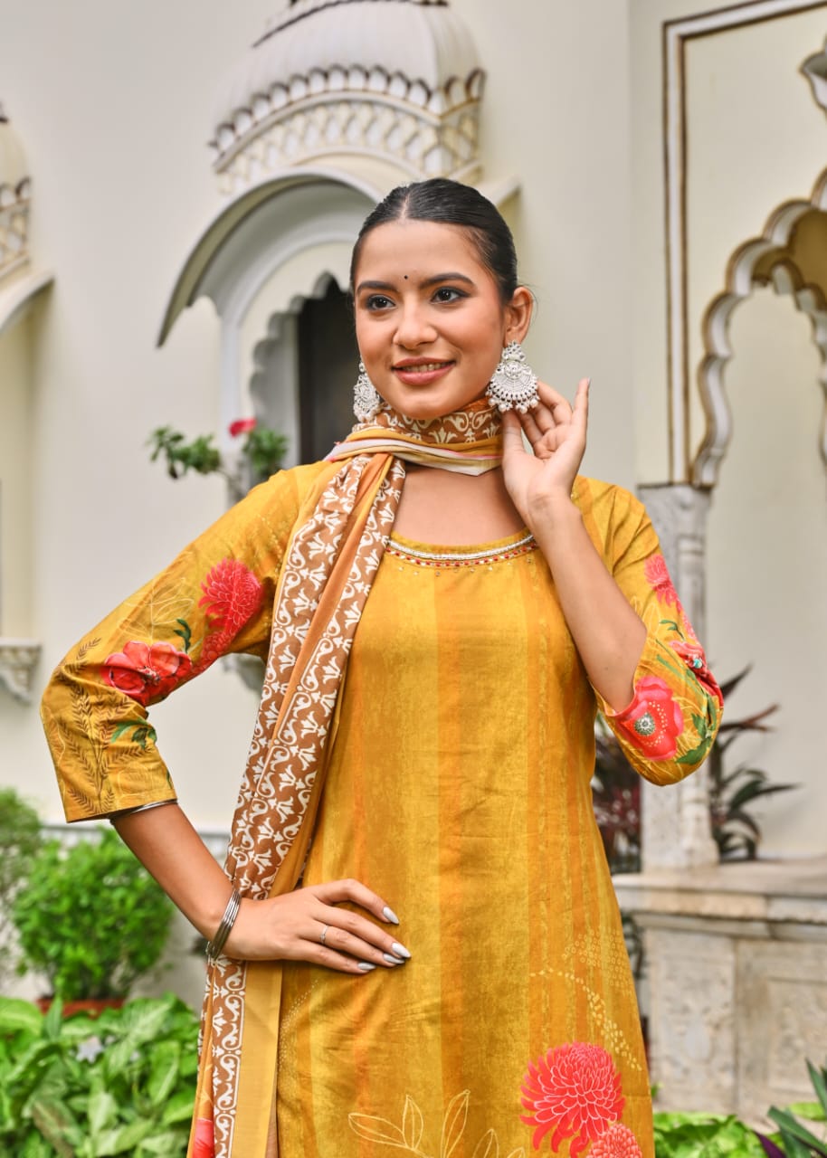 Elegant Floral Printed Suit Set