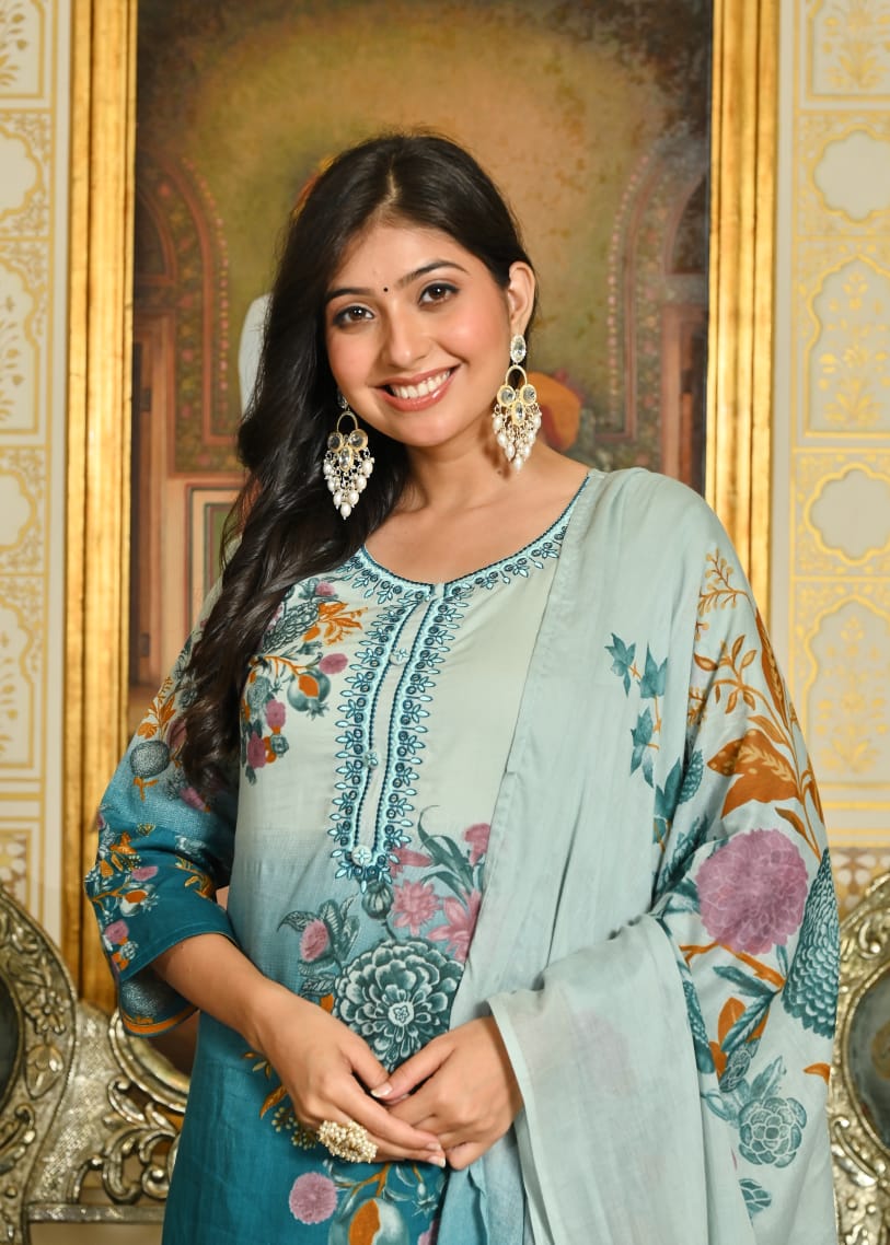 Elegant Floral Printed Suit Set